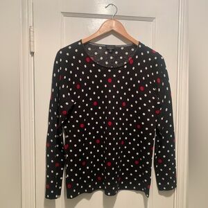 Talbots Pure Merino Wool Black White Red Polka Dot Pullover Sweater Top